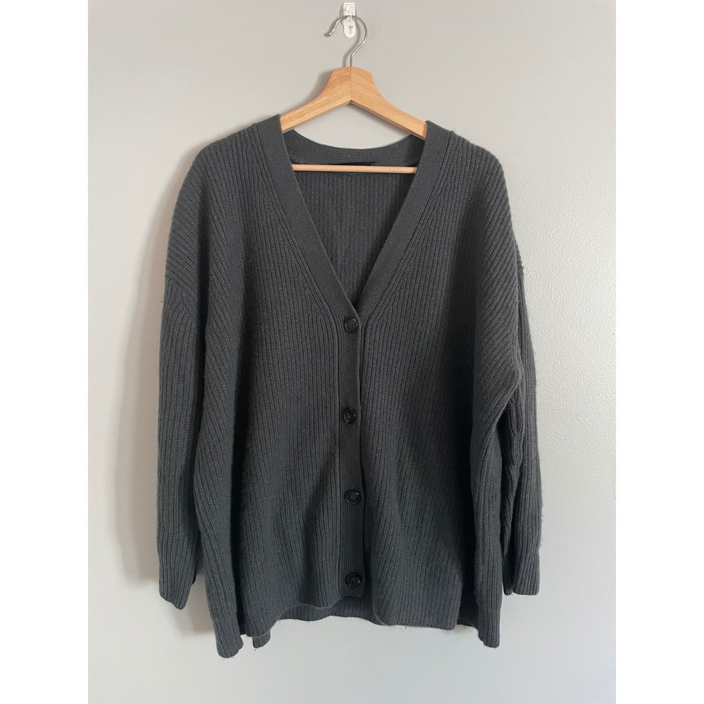 Jenni Kayne Cardigan Womens Medium Grey 100% Cashmere Ribbed Oversized Luxury